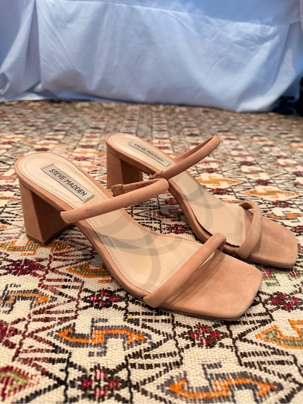 Steve Madden Blush Nude Double-Strap Block Heel Sandals